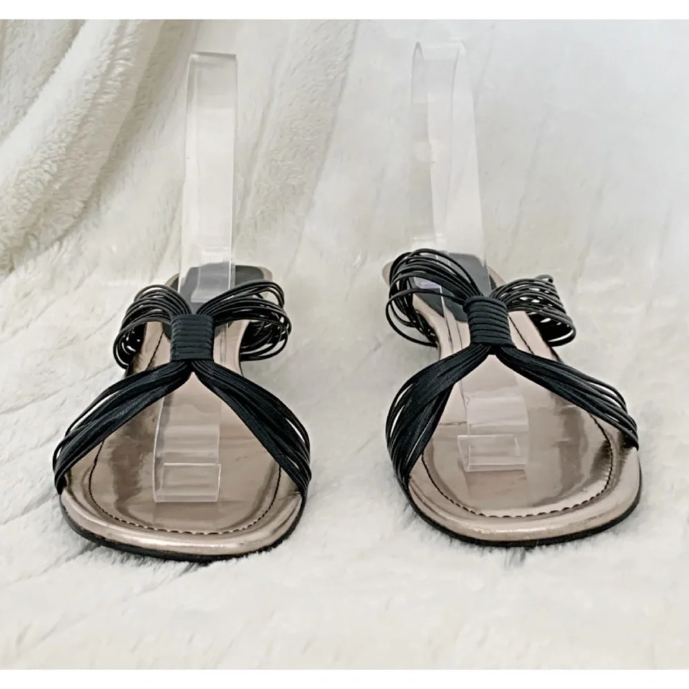 ETIENNE AIGNER Sz 9M “EMMI” Black Strappy Kitten Heel Slide Sandals